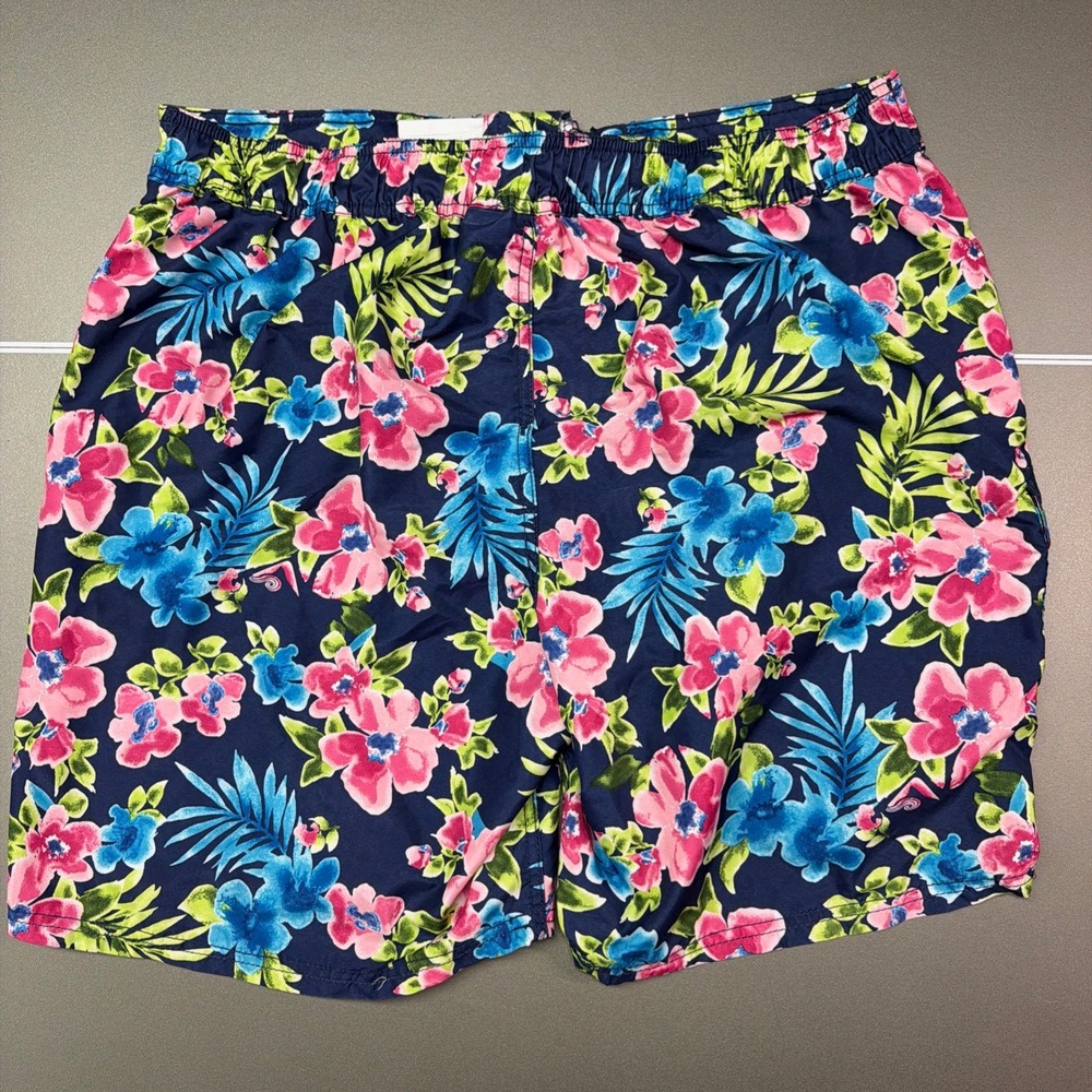 Mens Floral Board Shorts Navy Blue Tropical Hibiscus Swim Trunks Cargo Pocket